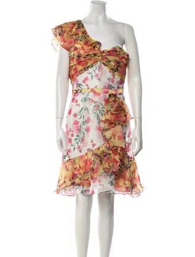 Pre-owned Marchesa Notte Floral Print Mini Dress In White/yellow