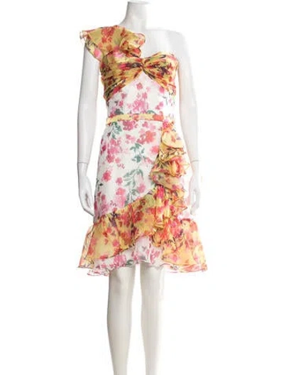 Pre-owned Marchesa Notte Floral Print Mini Dress In Yellow