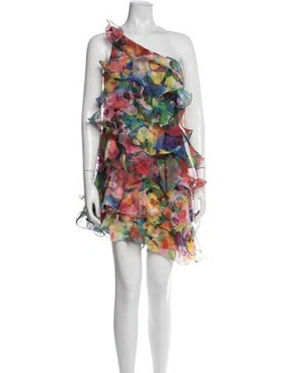 Pre-owned Marchesa Notte Floral Print Mini Dress In Yellow