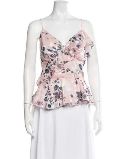 Pre-owned Marchesa Notte Floral Print V-neck Blouse In Pink