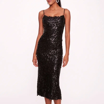 Marchesa Notte Floral Sequin Midi Dress In Black