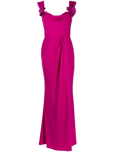 Marchesa Notte Flower-applique Sleeveless Gown In Pink