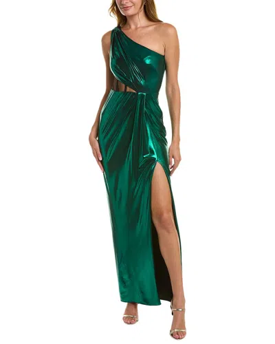 Marchesa Notte Foiled Gown In Green