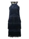 Marchesa Notte Fringe Midi Dress In Blue