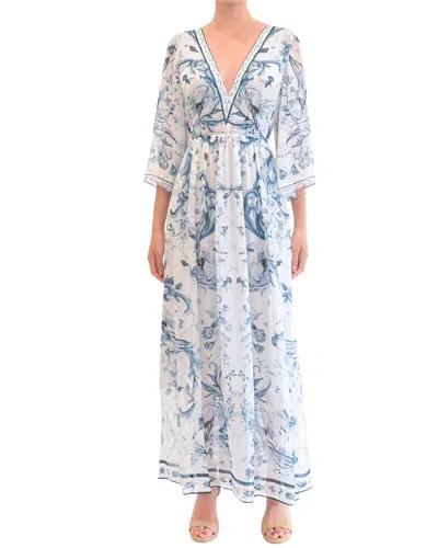 Marchesa Notte Gathered Silk Chiffon Maxi Dress In Blue