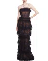 Marchesa Notte Strapless Tiered Embellished Tulle Gown