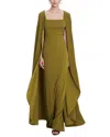 Marchesa Notte Caped Shoulders Sleeveless Gown