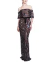 Marchesa Notte Embroidered Off-shoulder Dress