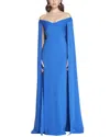 Marchesa Notte Off-shoulder Cape-detail Gown