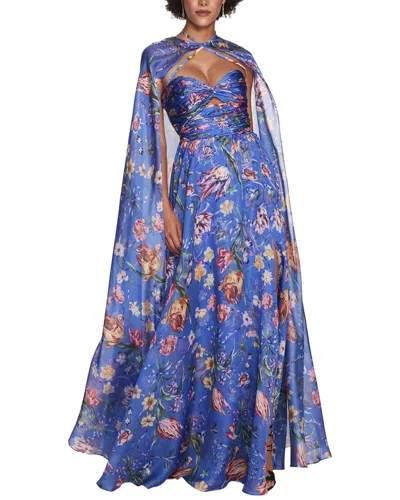 Marchesa Notte Ribbons Cape Gown In Multi