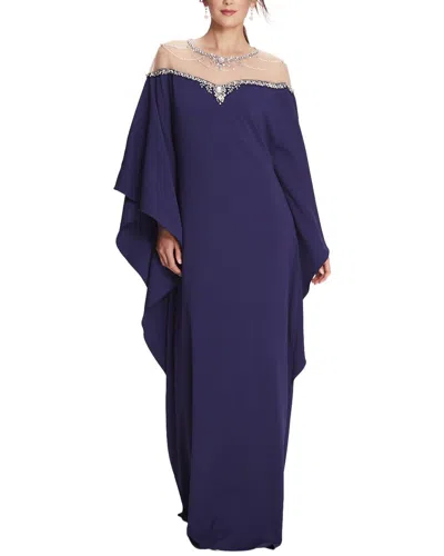 Marchesa Notte Embroidered Illusion Kaftan Dress In Blue
