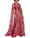 Marchesa Notte Cutout Floral-print Sweetheart Cape Gown