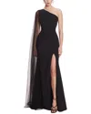 Marchesa Notte One-shoulder Cape Gown In Black