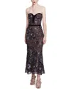 Marchesa Notte Embroidered Strapless-midi Dress In Blue