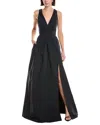 Marchesa Notte Draped Taffeta Gown In Blue