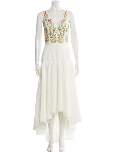 Pre-owned Marchesa Notte Graphic Print Long Dress In Neutral