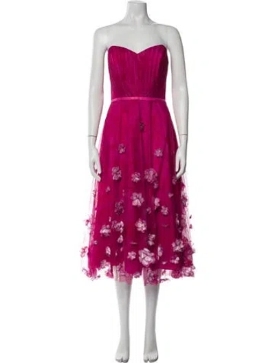 Pre-owned Marchesa Notte Graphic Print Midi Length Dress In Pink