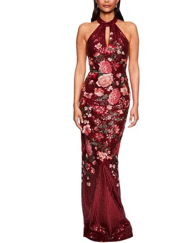 Marchesa Notte Halter Shimmer Gown In Red