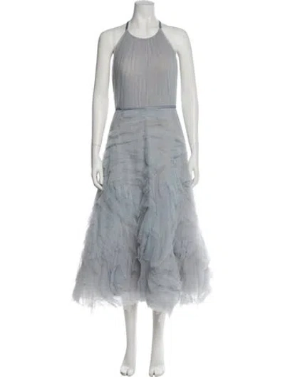 Pre-owned Marchesa Notte Halterneck Long Dress In Blue