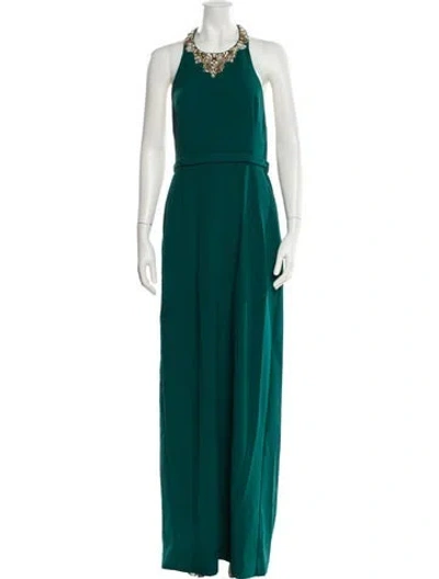 Pre-owned Marchesa Notte Halterneck Long Dress In Green