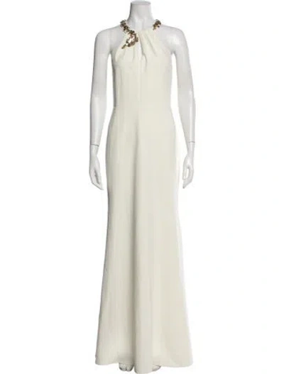 Pre-owned Marchesa Notte Halterneck Long Dress W/ Tags In Neutrals