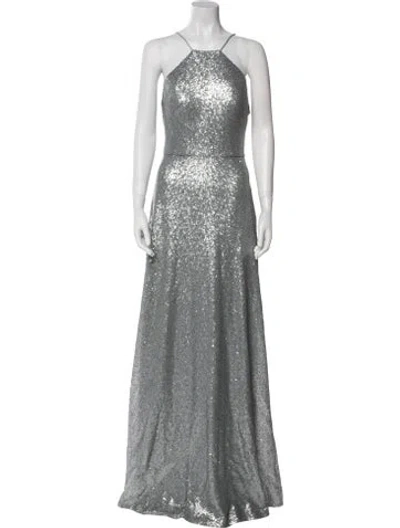 Pre-owned Marchesa Notte Halterneck Long Dress W/ Tags In Silver