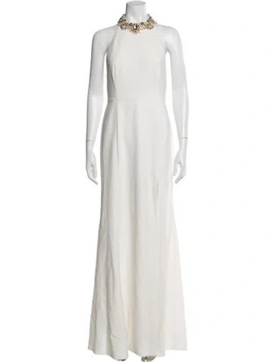 Pre-owned Marchesa Notte Halterneck Long Dress In White