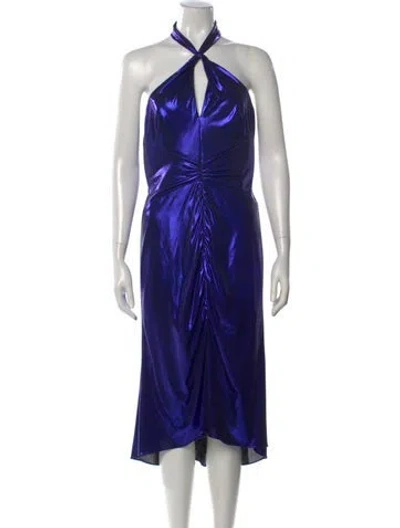 Pre-owned Marchesa Notte Halterneck Midi Length Dress W/ Tags In Blue