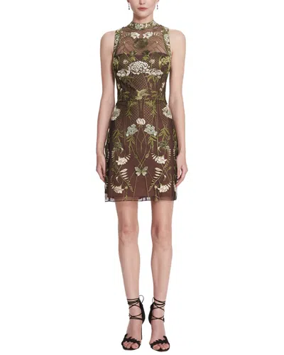 MARCHESA NOTTE MARCHESA NOTTE HIGH-NECK MIRRORED EMBROIDERY DRESS