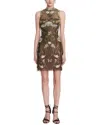Marchesa Notte Floral-embroidered Tulle Mini Dress In Green