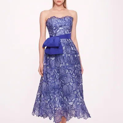 Marchesa Notte Iris Cutwork Midi Dress In Blue