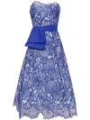 Marchesa Notte Iris Cutwork Midi Dress In Blue
