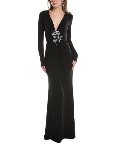 Marchesa Notte Jersey Drape Gown In Black