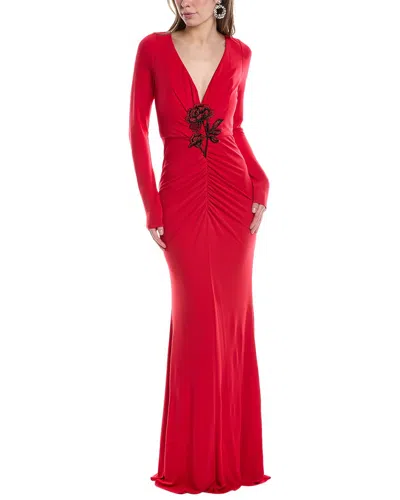 Marchesa Notte Jersey Drape Gown In Red