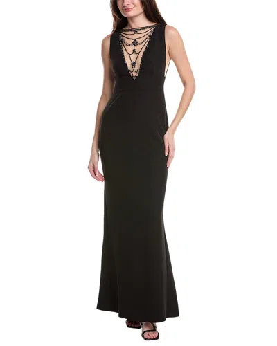Marchesa Notte Jewel Embellished Column Gown In Black
