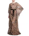 Marchesa Notte Draped Long Sleeve Tulle Dress In Multi