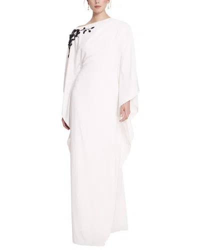 Marchesa Notte One-shoulder Embellished Crepe Gown In White
