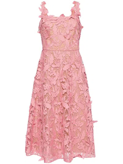 Marchesa Notte Lace-detailing Midi Dress In Multi