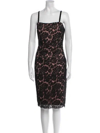 Pre-owned Marchesa Notte Lace Knee-length Dress In Black