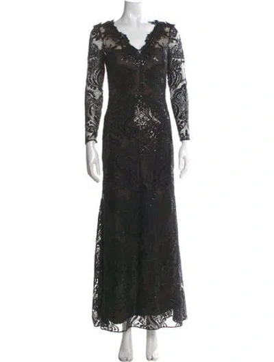 Pre-owned Marchesa Notte Lace Long Dress In Black