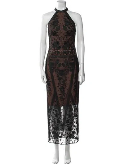 Pre-owned Marchesa Notte Lace Long Dress In Brown