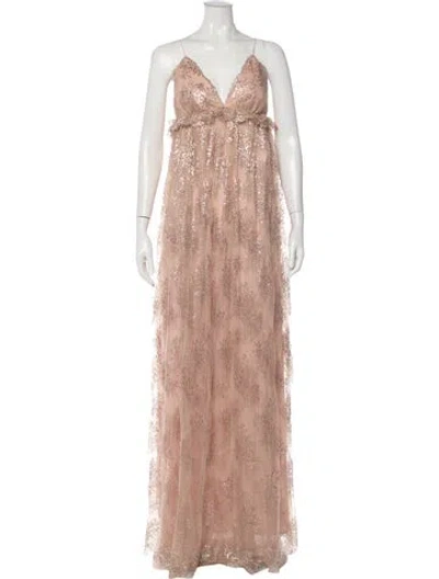 Pre-owned Marchesa Notte Lace Long Dress In Gold