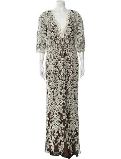 Pre-owned Marchesa Notte Lace Long Dress W/ Tags In Green