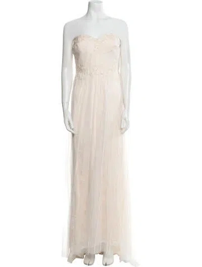 Pre-owned Marchesa Notte Lace Long Dress In White