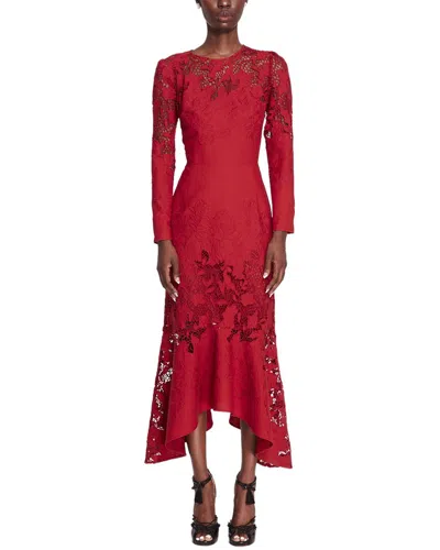 Marchesa Notte Lace Maxi Dress In Red