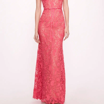 Marchesa Notte Lace Mermaid Gown In Pink