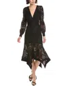 Marchesa Notte Lace Midi Dress In Black