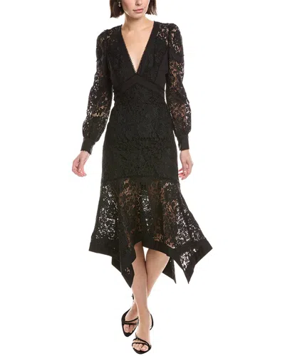 Marchesa Notte Lace Midi Dress In Black