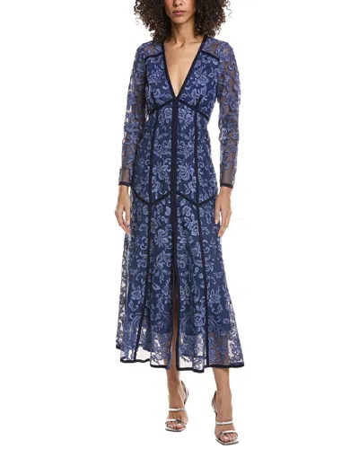Marchesa Notte Lace Midi Dress In Blue