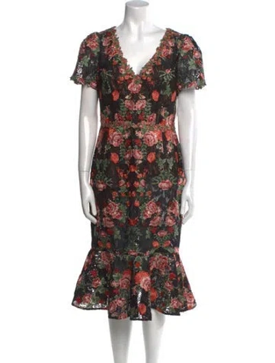 Pre-owned Marchesa Notte Lace Midi Length Dress In Black